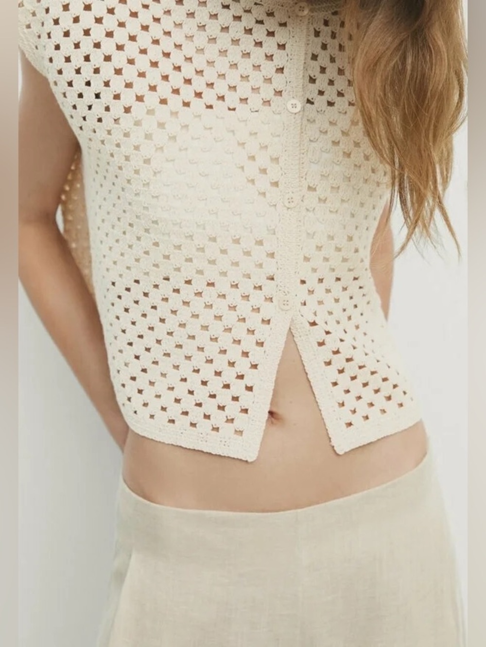 NWT Massimo Dutti Cream Crochet Vest